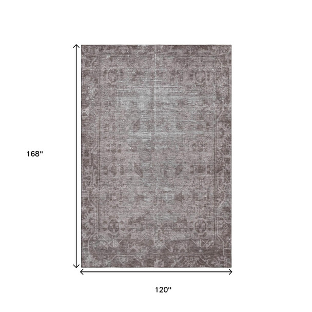 10' X 14' Coffee And Silver Oriental Washable Area Rug With UV Protection