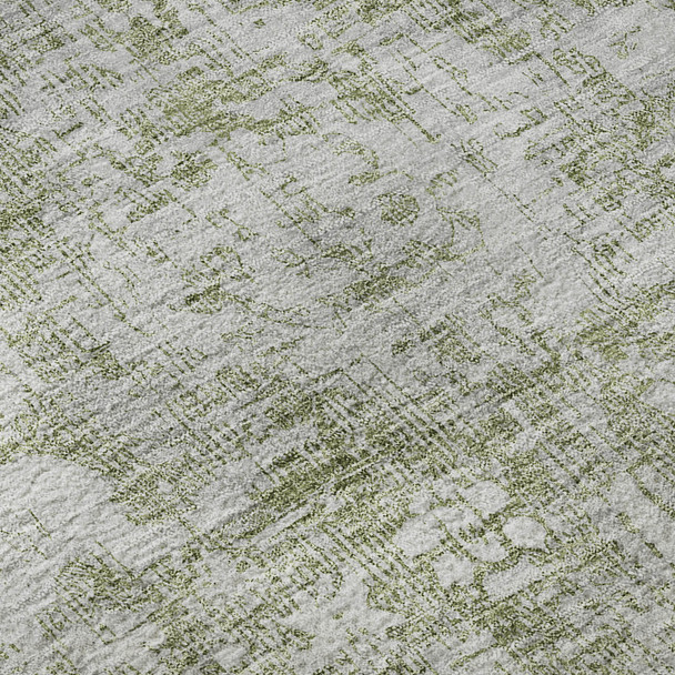 10' X 14' Artichoke Green And Ivory Oriental Washable Area Rug With UV Protection