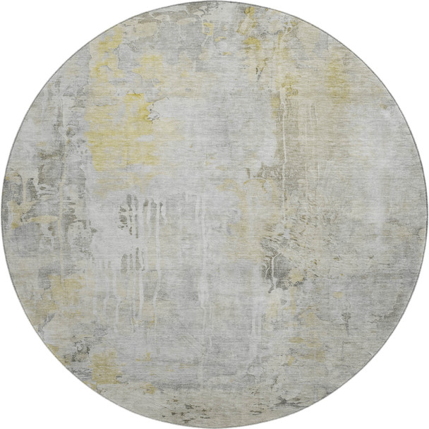8' X 8' Silver Gray And Gold Abstract Washable Round Rug With UV Protection
