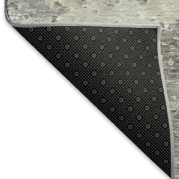 8' Gray Beige And Tan Abstract Washable Area Rug With UV Protection