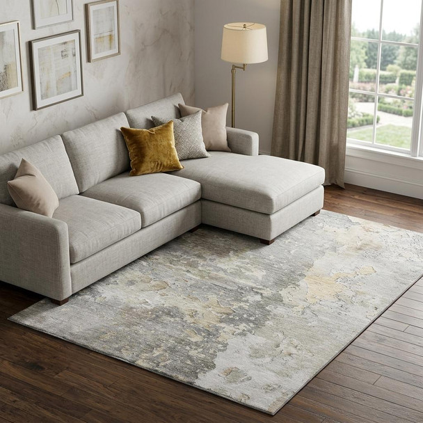9' X 12' Gray Beige And Tan Abstract Washable Area Rug With UV Protection