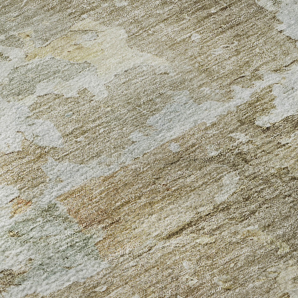 5' X 8' Khaki Gray And Gold Abstract Washable Area Rug With UV Protection