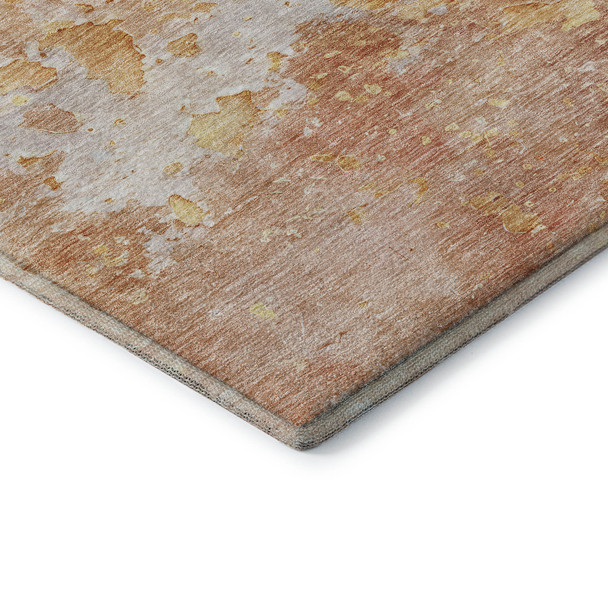 10' X 14' Salmon Ivory And Gold Abstract Washable Area Rug With UV Protection