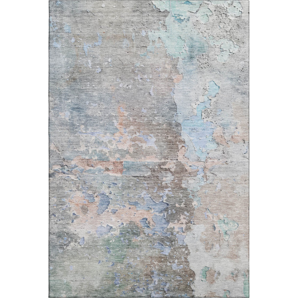3' X 5' Taupe Blue And Gray Abstract Washable Area Rug With UV Protection