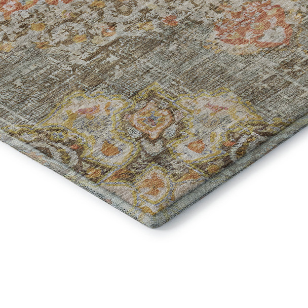 3' X 5' Brown Copper And Gold Floral Washable Area Rug With UV Protection