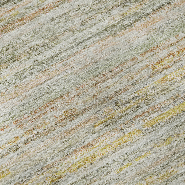 10' X 14' Sage Ivory And Gold Striped Washable Area Rug With UV Protection