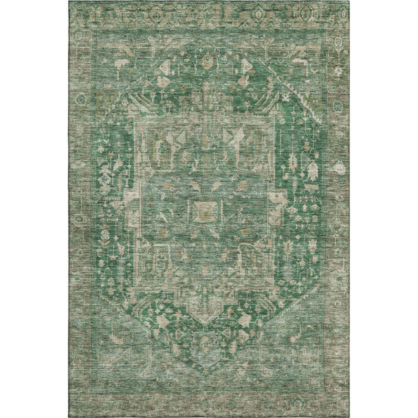 5' X 8' Emerald Ivory And Taupe Oriental Washable Area Rug With UV Protection