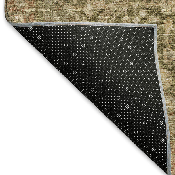 9' X 12' Fern Green Wheat And Copper Oriental Washable Area Rug With UV Protection