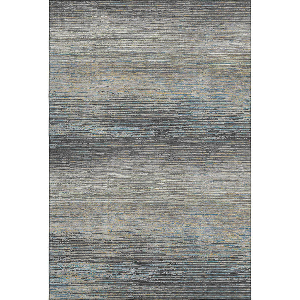 5' X 8' Granite Gray And Silver Striped Washable Area Rug With UV Protection