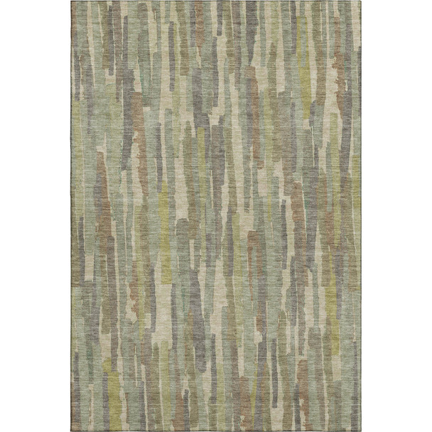 3' X 5' Artichoke Green Copper And Beige Striped Washable Area Rug With UV Protection
