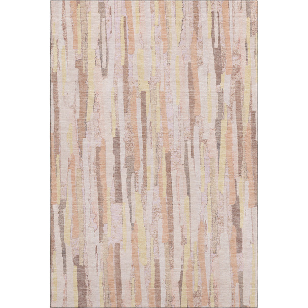 8' Pink Yellow And Peach Striped Washable Area Rug With UV Protection