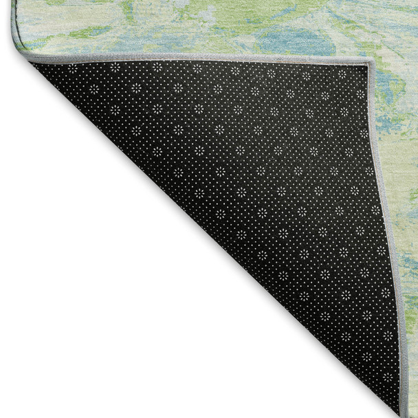 3' X 5' Mint Green Sky Blue And Ivory Abstract Washable Area Rug With UV Protection
