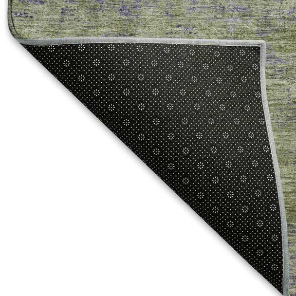 8' X 8' Olive Green And Purple Abstract Washable Round Rug With UV Protection