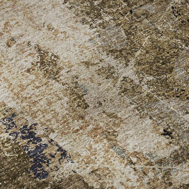 10' X 14' Khaki Beige And Charcoal Abstract Washable Area Rug With UV Protection