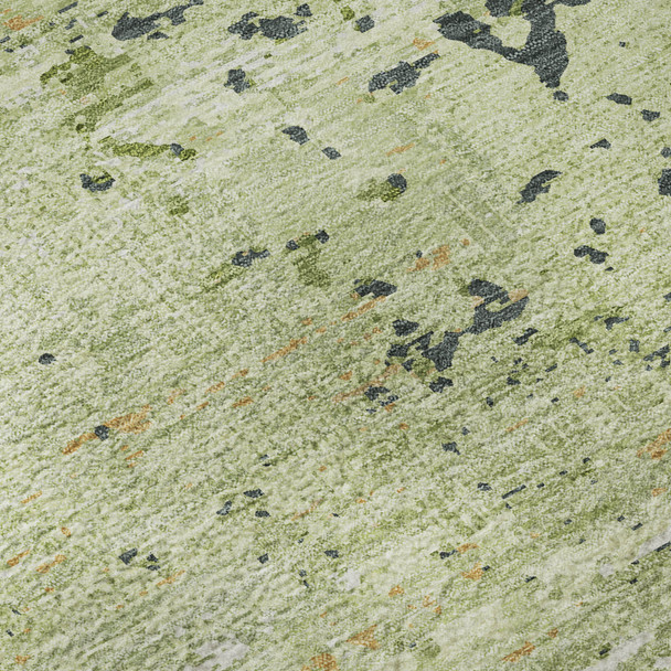 3' X 5' Artichoke Green Ivory And Charcoal Abstract Washable Area Rug With UV Protection