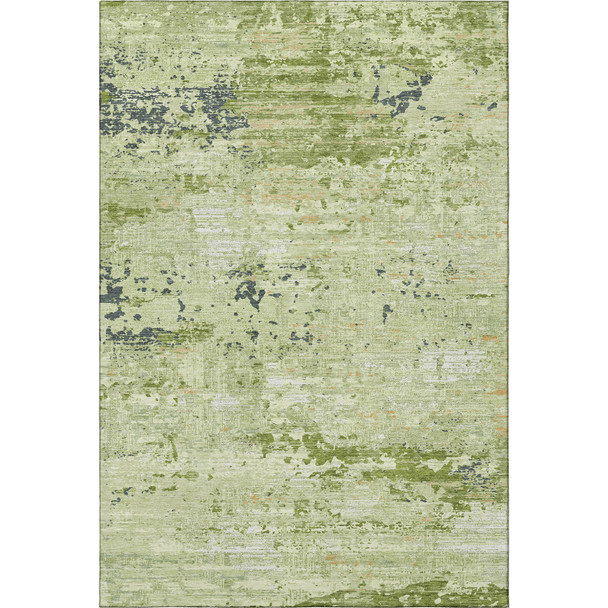 8' Artichoke Green Ivory And Charcoal Abstract Washable Area Rug With UV Protection