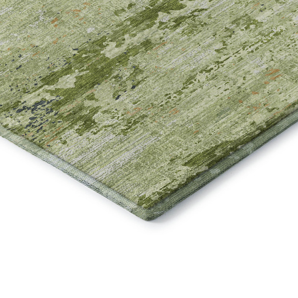 9' X 12' Artichoke Green Ivory And Charcoal Abstract Washable Area Rug With UV Protection