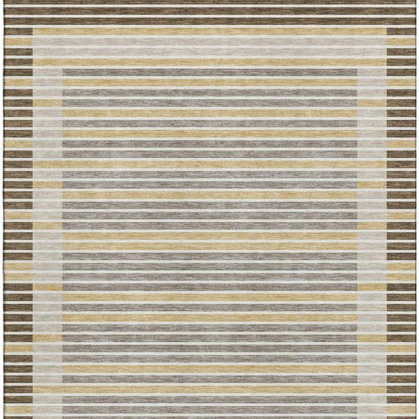 8' Brown Gold And Silver Striped Washable Area Rug With UV Protection
