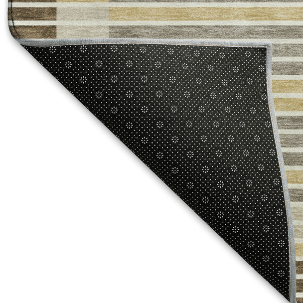 10' X 14' Brown Gold And Silver Striped Washable Area Rug With UV Protection