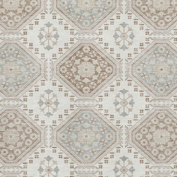 9' X 12' Ivory Brown And Gray Floral Washable Area Rug With UV Protection