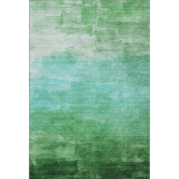 9' X 12' Green And Teal Striped Washable Area Rug With UV Protection