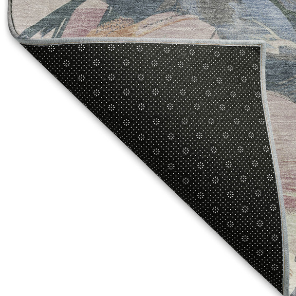 3' X 5' Pewter Salmon And Gray Floral Washable Area Rug With UV Protection