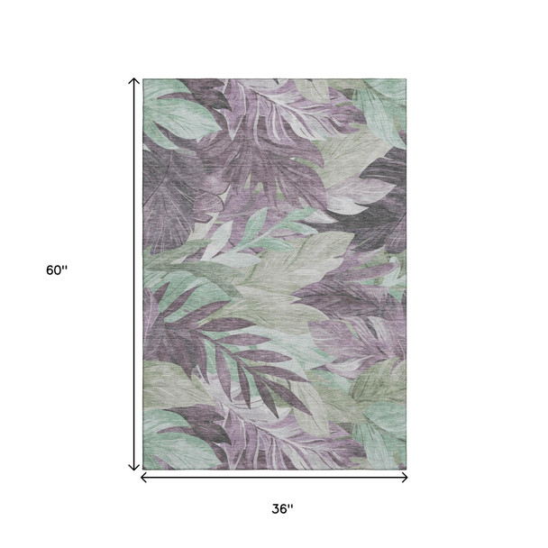 3' X 5' Lavender And Mint Green Floral Washable Area Rug With UV Protection