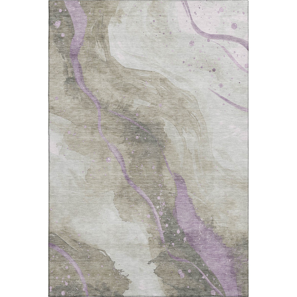 5' X 8' Taupe Lavender And Ivory Abstract Washable Area Rug With UV Protection