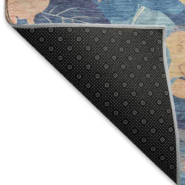 10' X 14' Peach And Blue Floral Washable Area Rug With UV Protection