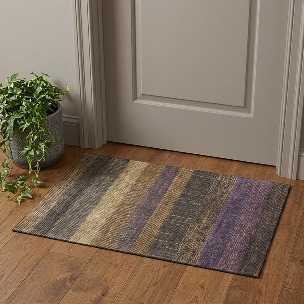 3' X 5' Brown Plum And Gold Striped Washable Area Rug With UV Protection