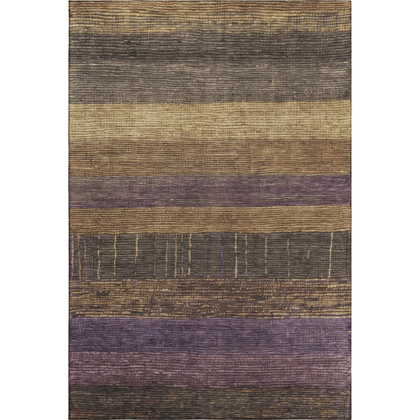 9' X 12' Brown Plum And Gold Striped Washable Area Rug With UV Protection