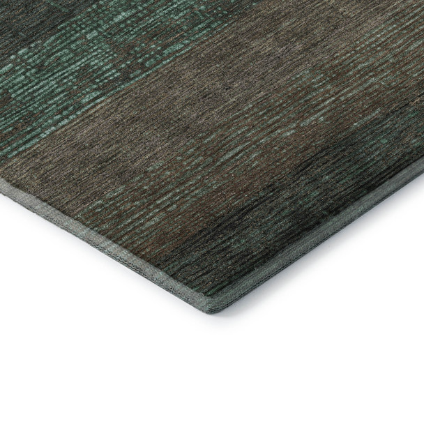 5' X 8' Teal Taupe And Sage Striped Washable Area Rug With UV Protection