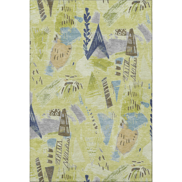 3' X 5' Artichoke Green Blue And Green Geometric Washable Area Rug With UV Protection