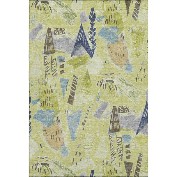 8' Artichoke Green Blue And Green Geometric Washable Area Rug With UV Protection