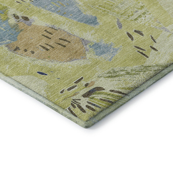 9' X 12' Artichoke Green Blue And Green Geometric Washable Area Rug With UV Protection