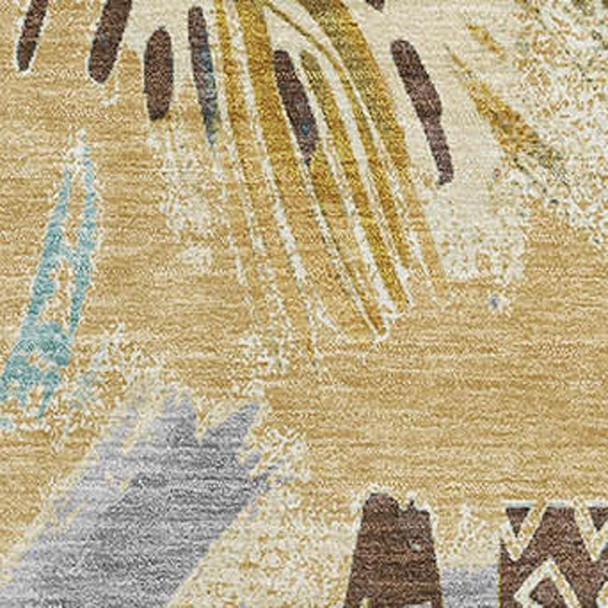 3' X 5' Gold Blue And Ivory Geometric Washable Area Rug With UV Protection
