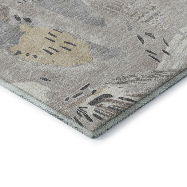 5' X 8' Taupe Beige And Gray Geometric Washable Area Rug With UV Protection