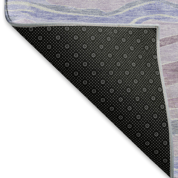 9' X 12' Lavender Ivory And Lilac Striped Washable Area Rug With UV Protection