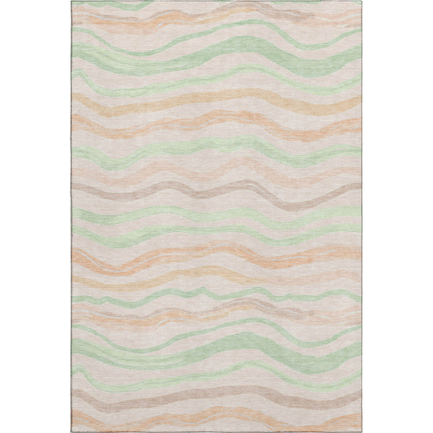 3' X 5' Peach Mint Green And Linen Striped Washable Area Rug With UV Protection