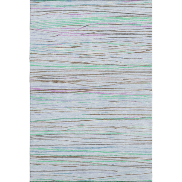 10' X 14' Sky Blue Green And Purple Striped Washable Area Rug With UV Protection