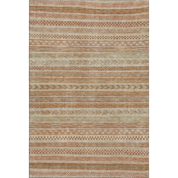 8' X 10' Terra Cotta Gold And Beige Striped Washable Area Rug With UV Protection