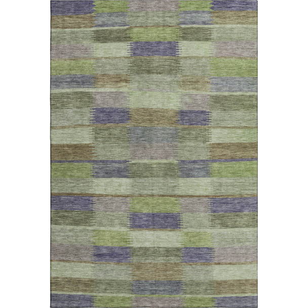 3' X 5' Artichoke Green Purple And Taupe Striped Washable Area Rug With UV Protection