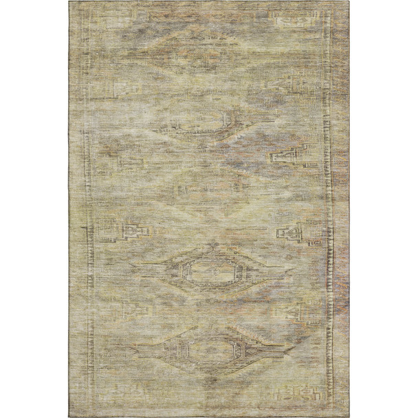 9' X 12' Artichoke Green Gold And Beige Abstract Geometric Washable Area Rug With UV Protection