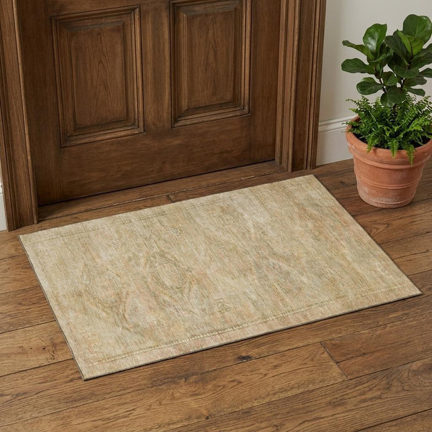 3' X 5' Linen Gold And Wheat Abstract Geometric Washable Area Rug With UV Protection