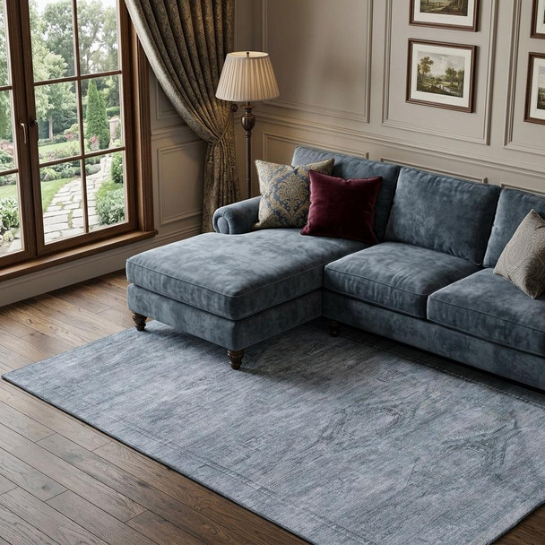 10' X 14' Sky Blue And Gray Abstract Geometric Washable Area Rug With UV Protection