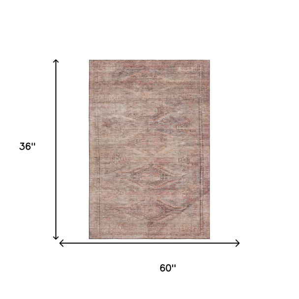 3' X 5' Salmon Copper And Beige Abstract Geometric Washable Area Rug With UV Protection