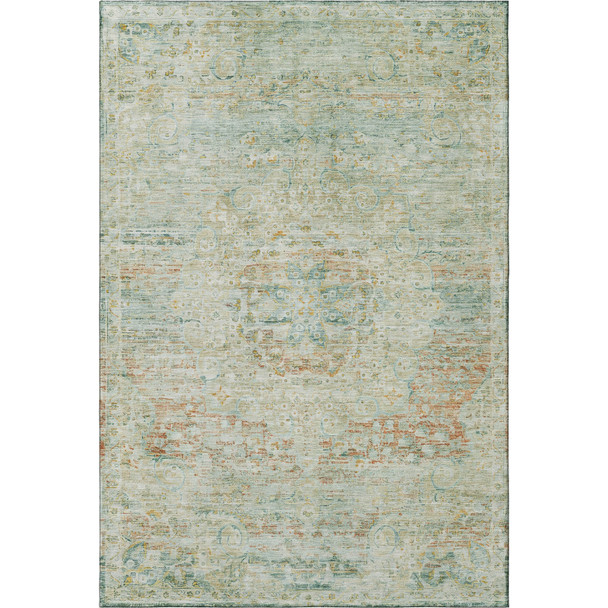5' X 8' Sage Blue And Copper Floral Medallion Washable Area Rug With UV Protection
