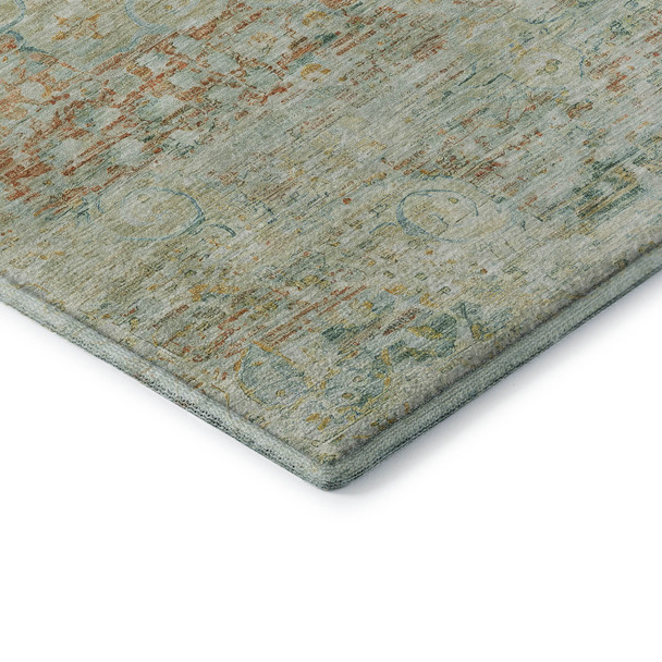 8' X 10' Sage Blue And Copper Floral Medallion Washable Area Rug With UV Protection