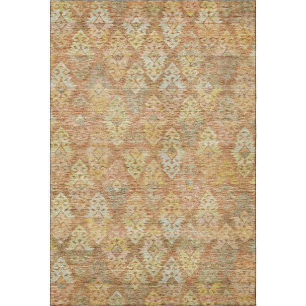 9' X 12' Copper Gold And Beige Ikat Washable Area Rug With UV Protection