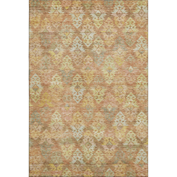 10' X 14' Copper Gold And Beige Ikat Washable Area Rug With UV Protection